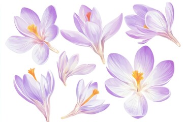 Fototapeta premium Purple Crocus Flower Illustrations for Botanical Design and Decor