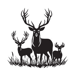 Naklejka premium Deer animal family silhouettes , black silhouettes isolated on white background