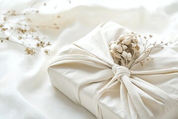 Elegant Minimalist Gift Wrapped in Soft Fabric with Dried Flowers for Chic Celebrations