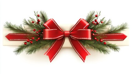 Elegant Christmas Gift Decoration with Red Ribbon and Pine Accents