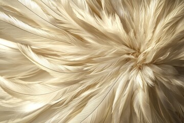 A close-up of soft, fluffy feathers in a light color, showcasing texture and detail.