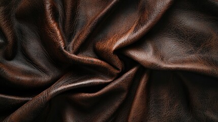 Fototapeta premium Closeup of dark brown leather texture displaying rich creases, perfect for highlighting the unique qualities of dark brown leather in various creative projects. Ideal for backgrounds.