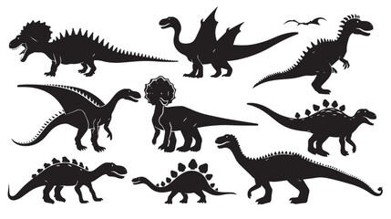 Dinosaur silhouettes set , black silhouettes isolated on white background