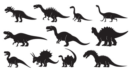 Naklejka premium Dinosaur silhouettes set , black silhouettes isolated on white background