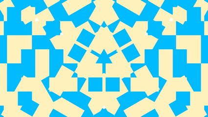 abstract geometric pattern in yellow and blue, with a symmetrical design.