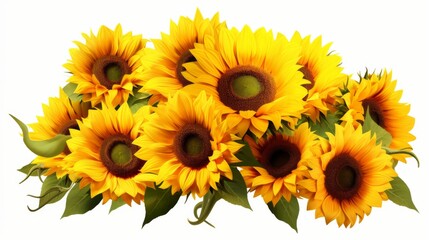 Fototapeta premium Vibrant field of sunflowers swaying in the breeze under a clear blue sky, showcasing the beauty of nature and the bright yellow petals illuminated by sunlight.