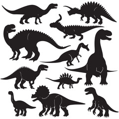Dinosaur silhouettes set , black silhouettes isolated on white background