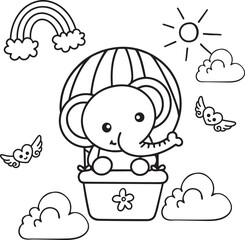 elephant on ballon coloring 