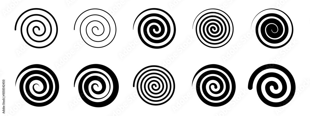 Fototapete spiral set. editable spiral stroke collection. spiral and swirl motion design elements isolated on w