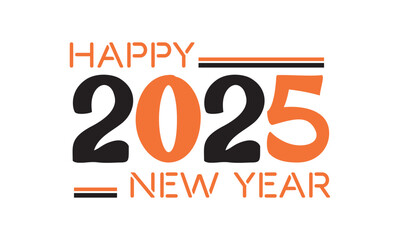 Happy New Year 2025 - Modern Typography Celebration Design in Black and Orange