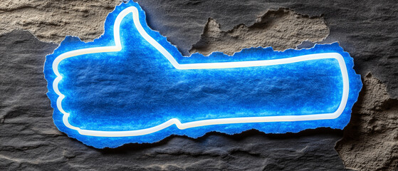 Neon Thumbs Up on Torn Wall.