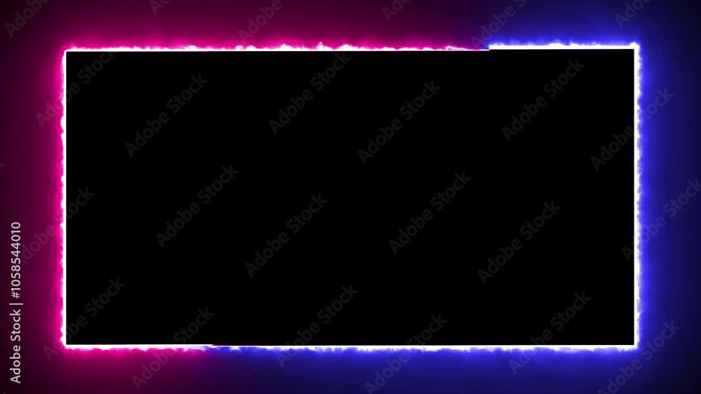 Poster Animated neon rectangle frame glowing in a futuristic digital background, neon rectangle loop, motion graphics