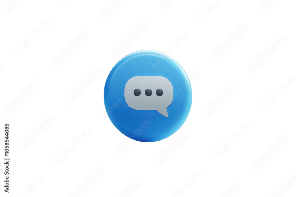 Poster blue circular chat icon with three dots, symbolizing messaging and communication, set against a tran