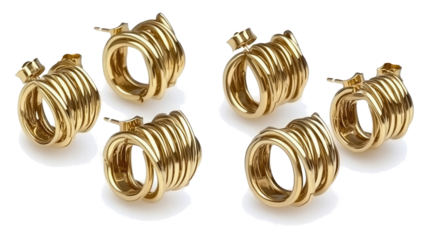 Gold Hoop Earrings Collection on Transparent Background Generative AI