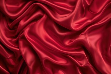 Obraz premium Draped Red Satin Fabric with Smooth, Flowing Waves