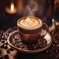 coffee cup coffee with beans,
