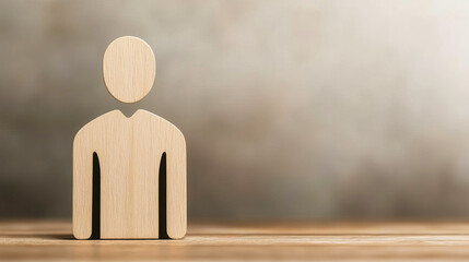 A simple wooden figure symbolizes individuality and isolation against a muted background, highlighting themes of identity and presence.