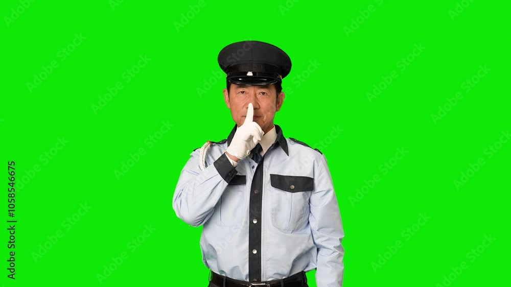 Aufkleber 静かにするようお願いする男性警備員　クロマキー合成用グリーンバック動画