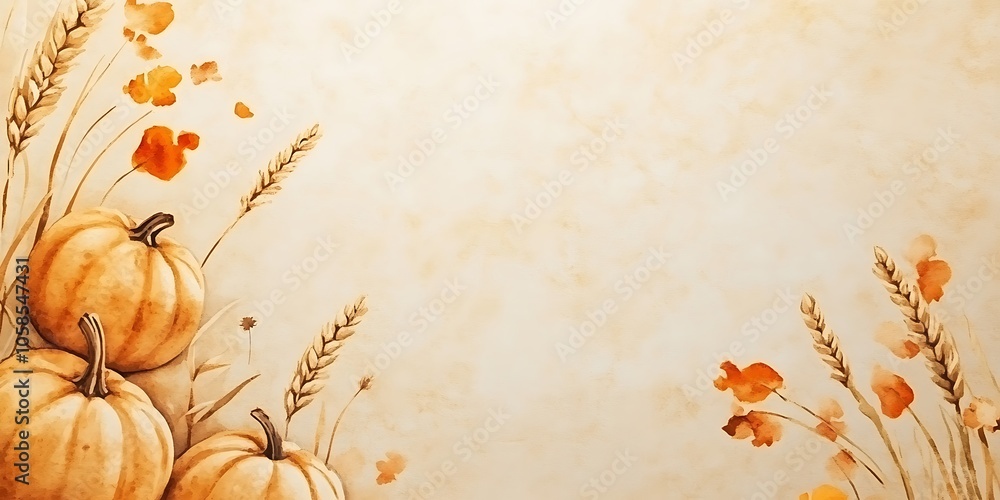 Poster autumn background with pumpkins and wheat abstract gradient background with copy space