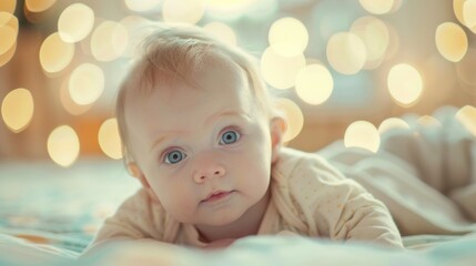 Defocused banner with the babys name hinting at the upcoming arrival.