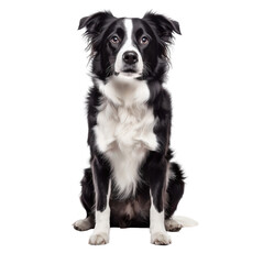 Fototapeta premium This adorable Border Collie showcases a striking black and white coat, sitting elegantly with expressive eyes. A perfect representation of this intelligent and playful breed.