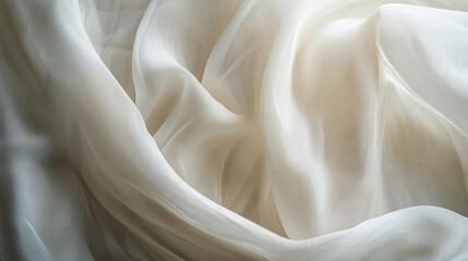Soft flowing white fabric pattern, showcasing delicate silk texture and gentle draping. Ideal for elegant designs and fashion applications