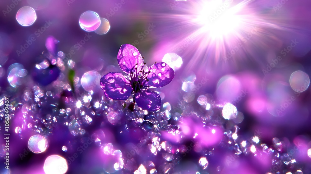 Poster purple flower with bokeh background clean blank canvas with empty space for designs