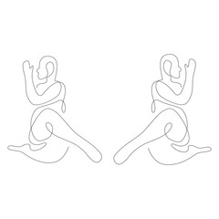 Woman Meditating Doing Yoga.continuous single line art vector style.