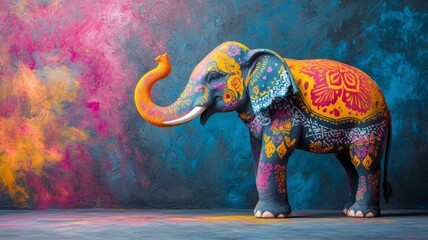 Obraz premium Colorful Painted Elephant with Abstract Background