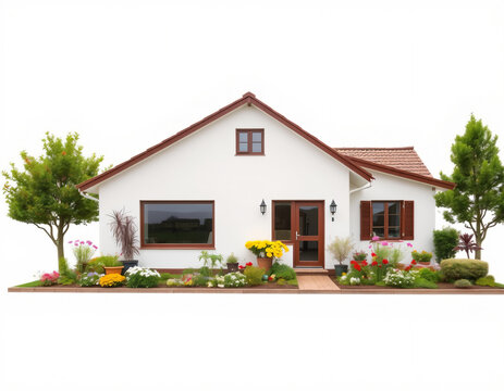 house with flowers, isolated on whiite