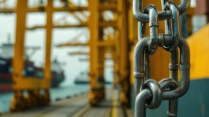 Naklejka premium A shipping dock locked down by chains and padlocks, symbolizing a trade blockade and shipping freeze