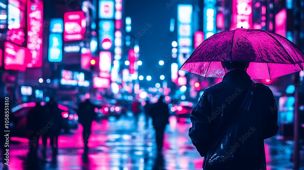 Aufkleber neon city rain subtle blur background with space for custom text