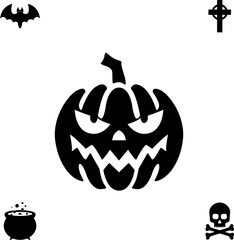 Horror and scary halloween faces silhouette icon, Pumpkin, emoji and tattoo ghost smile spooky jack evil mouth eyes scary silhouette illustration 