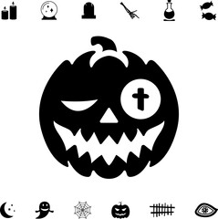 Horror and scary halloween faces silhouette icon, Pumpkin, emoji and tattoo ghost smile spooky jack evil mouth eyes scary silhouette illustration 