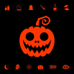 Horror and scary halloween faces silhouette icon, Pumpkin, emoji and tattoo ghost smile spooky jack evil mouth eyes scary silhouette illustration 