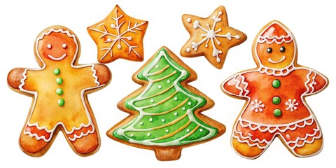 Fototapeta premium Christmas Gingerbread Watercolor Silhouette - Festive Holiday Design