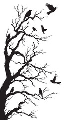 Dry tree branch silhouette with birds
