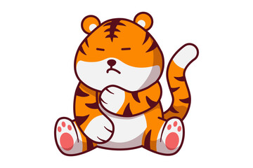 Cute Tiger Thinking with Hand on His Chin Illustration