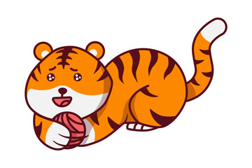Cute Tiger Holding the Ball of Yarn Illustration