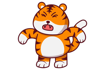Cute Tiger Standing with Arms and Teeth Open Illustration