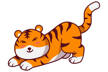 Cute Tiger Stretching Muscles Illustration