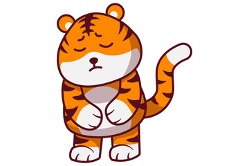 Cute Sad Tiger Holding Its Belly Illustration