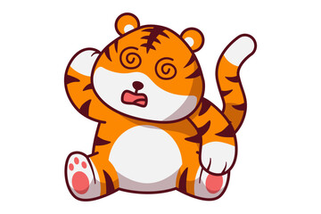 Cute Dizzy Tiger Holding Its Head Illustration