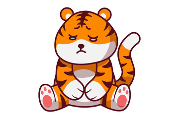 Cute Sad Tiger Sitting Illustration