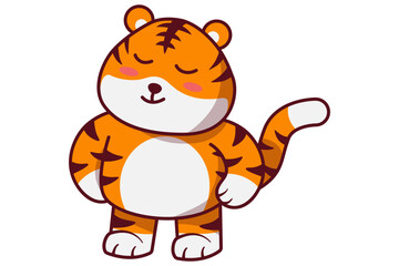 Cute Tiger Standing and Blushing Illustration