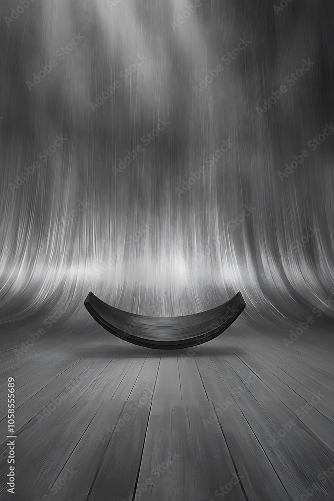 Poster black curved platform on wooden floor plain textured background for web design and copy