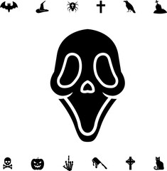 Horror and scary halloween faces silhouette icon, Pumpkin, emoji and tattoo ghost smile spooky jack evil mouth eyes scary silhouette illustration .