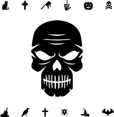 Horror and scary halloween faces silhouette icon, Pumpkin, emoji and tattoo ghost smile spooky jack evil mouth eyes scary silhouette illustration .