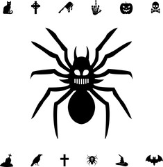 Horror and scary halloween faces silhouette icon, Pumpkin, emoji and tattoo ghost smile spooky jack evil mouth eyes scary silhouette illustration .