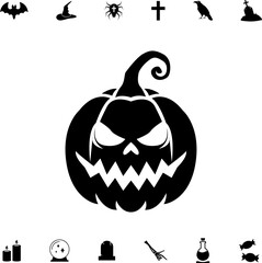 Horror and scary halloween faces silhouette icon, Pumpkin, emoji and tattoo ghost smile spooky jack evil mouth eyes scary silhouette illustration .